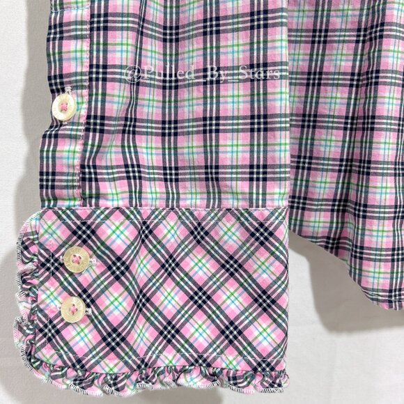 LILLY PULITZER Multicolor Plaid Long-Sleeve Ruffle Button-Front Shirt - Size 8 - Picture 15 of 16